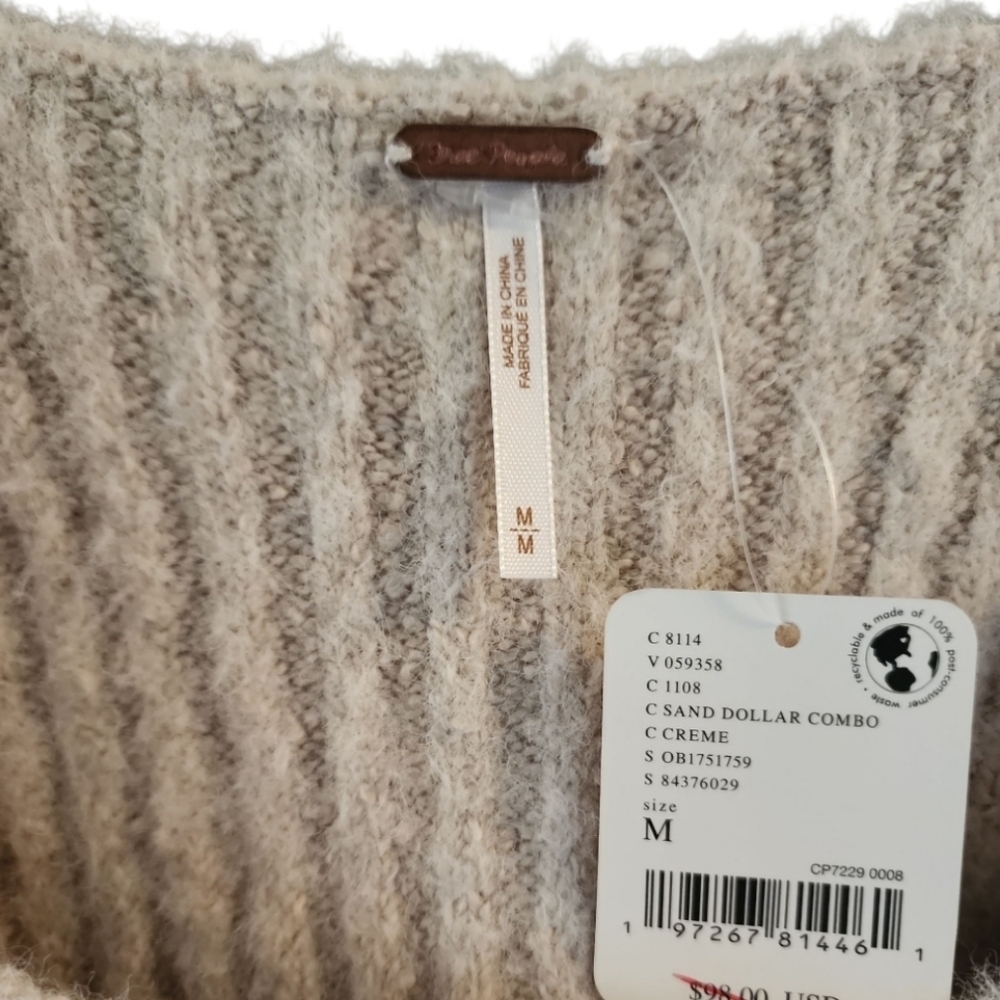 NWT Free People Katie Rib Pullover Sweater Sand Color Size Medium Slight Cropped - Picture 5 of 10